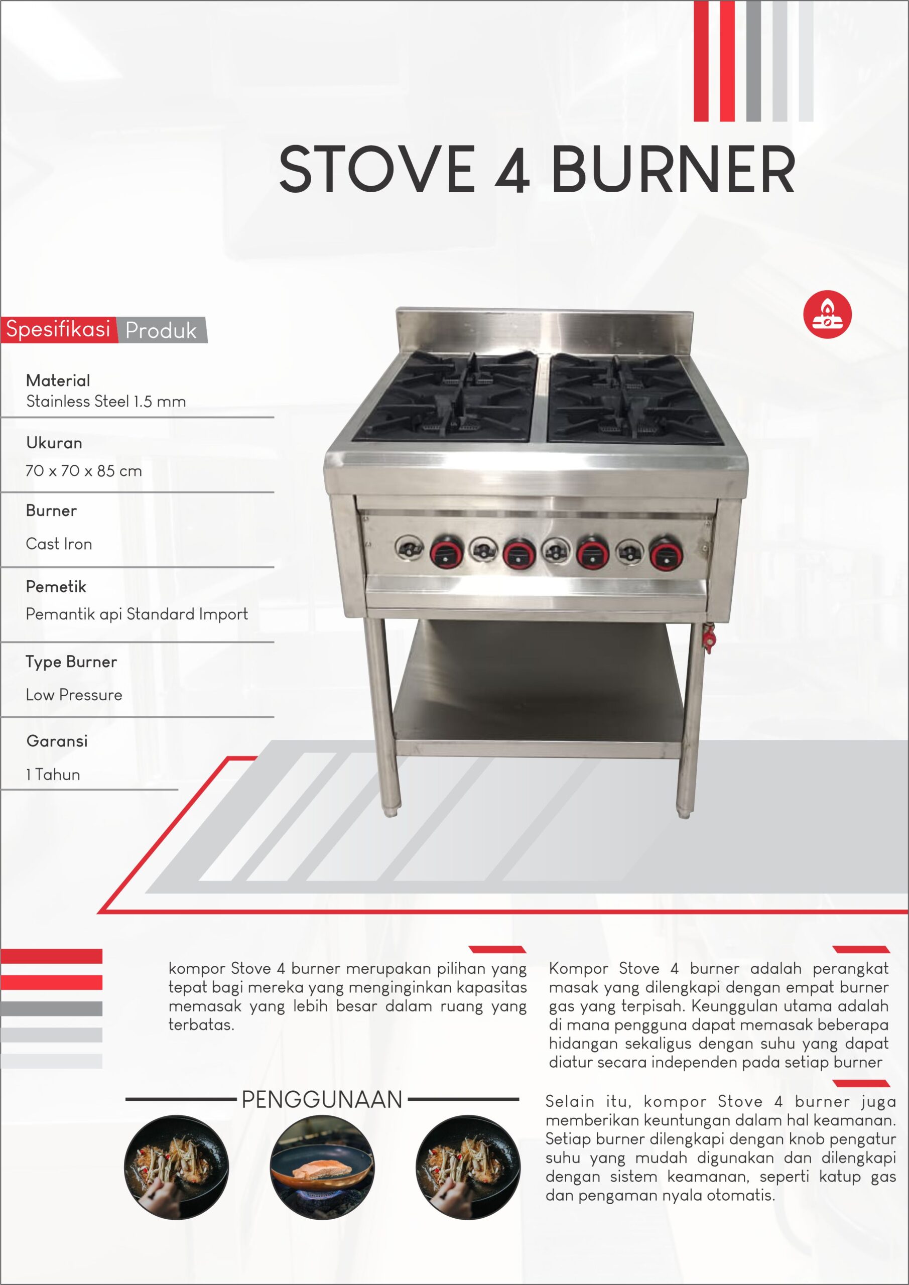 Berkualitas Tinggi dan Ekonomis! Kompor Stove 4 Burner Gas Pilihan Tepat!