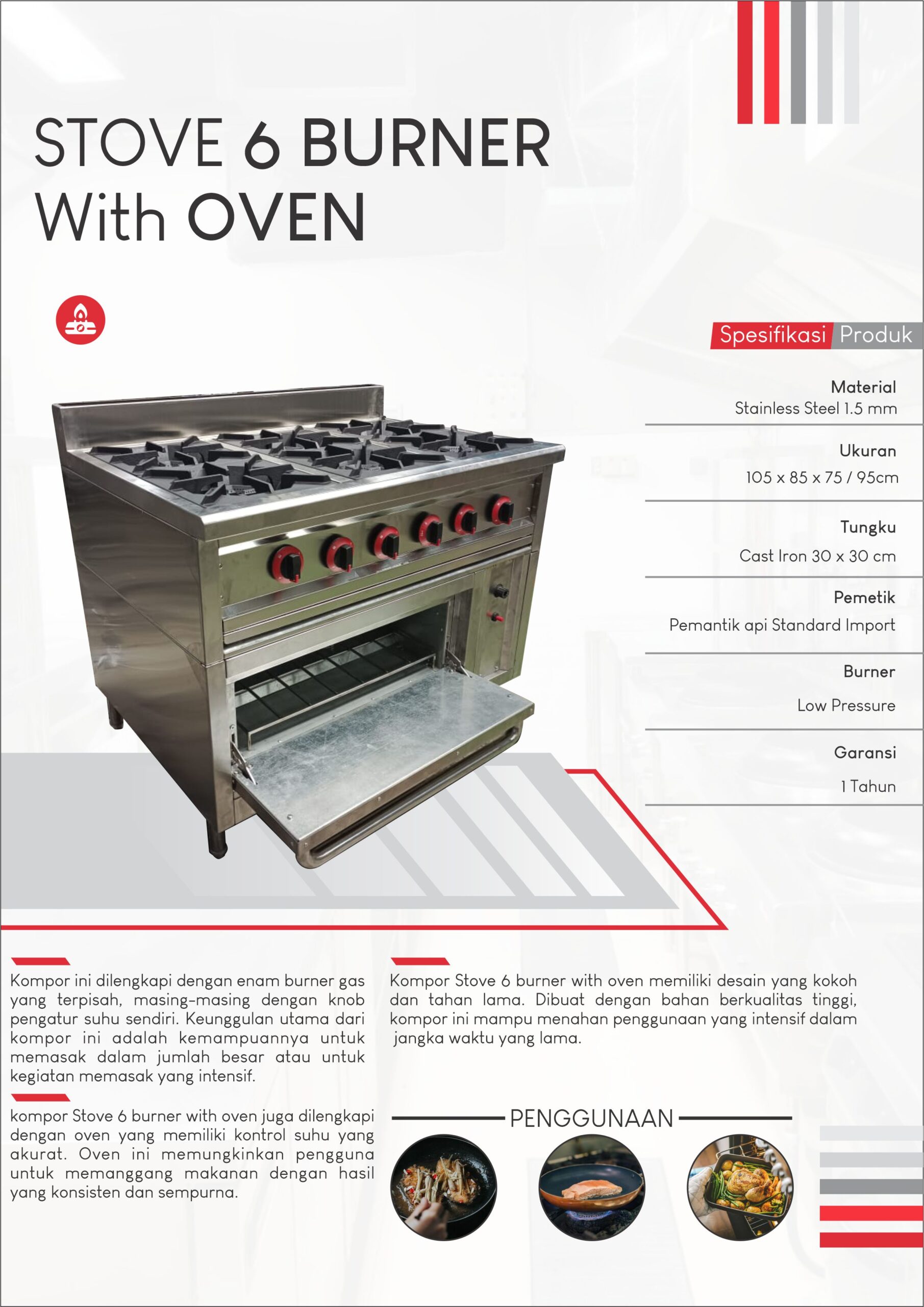 Stove 6 Burner with Oven, jual Stove 6 Burner with Oven murah, Stove 6 Burner with Oven Jogja
