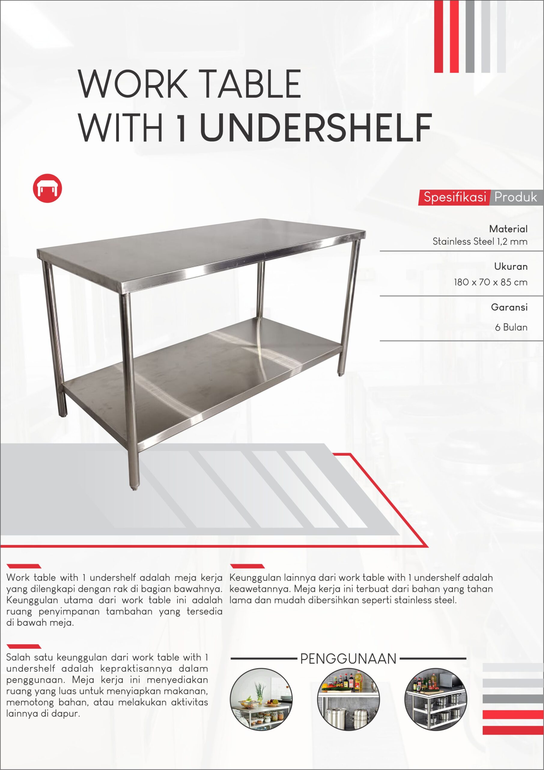 Work Table Stainless Steel dengan 1 Undershelf: Investasi yang Harus Dimiliki untuk Dapur Masa Depan Anda!