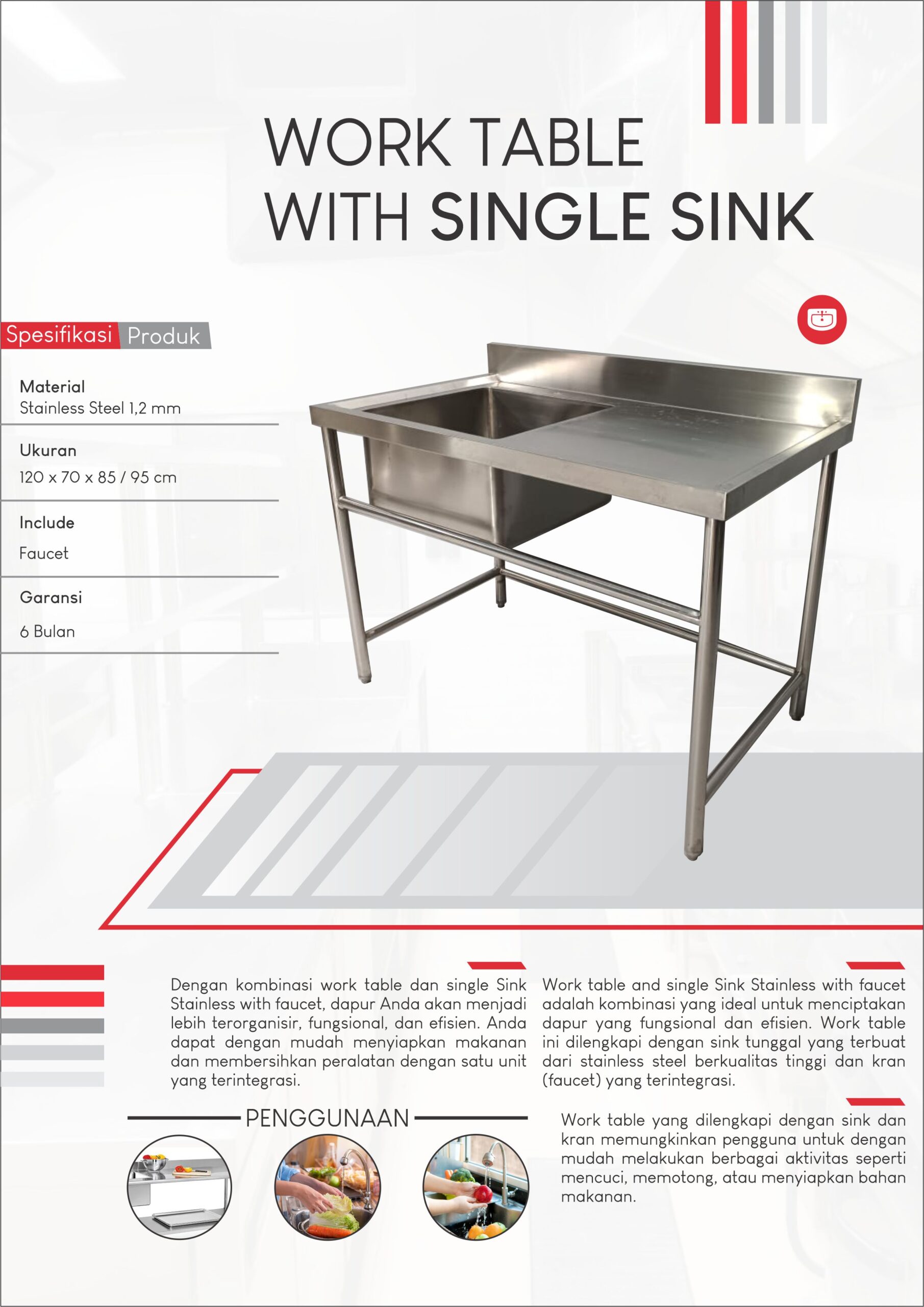 Tingkatkan Efisiensi Dapur Anda dengan Work Table Stainless Steel Berkualitas Tinggi dengan Single Sink!
