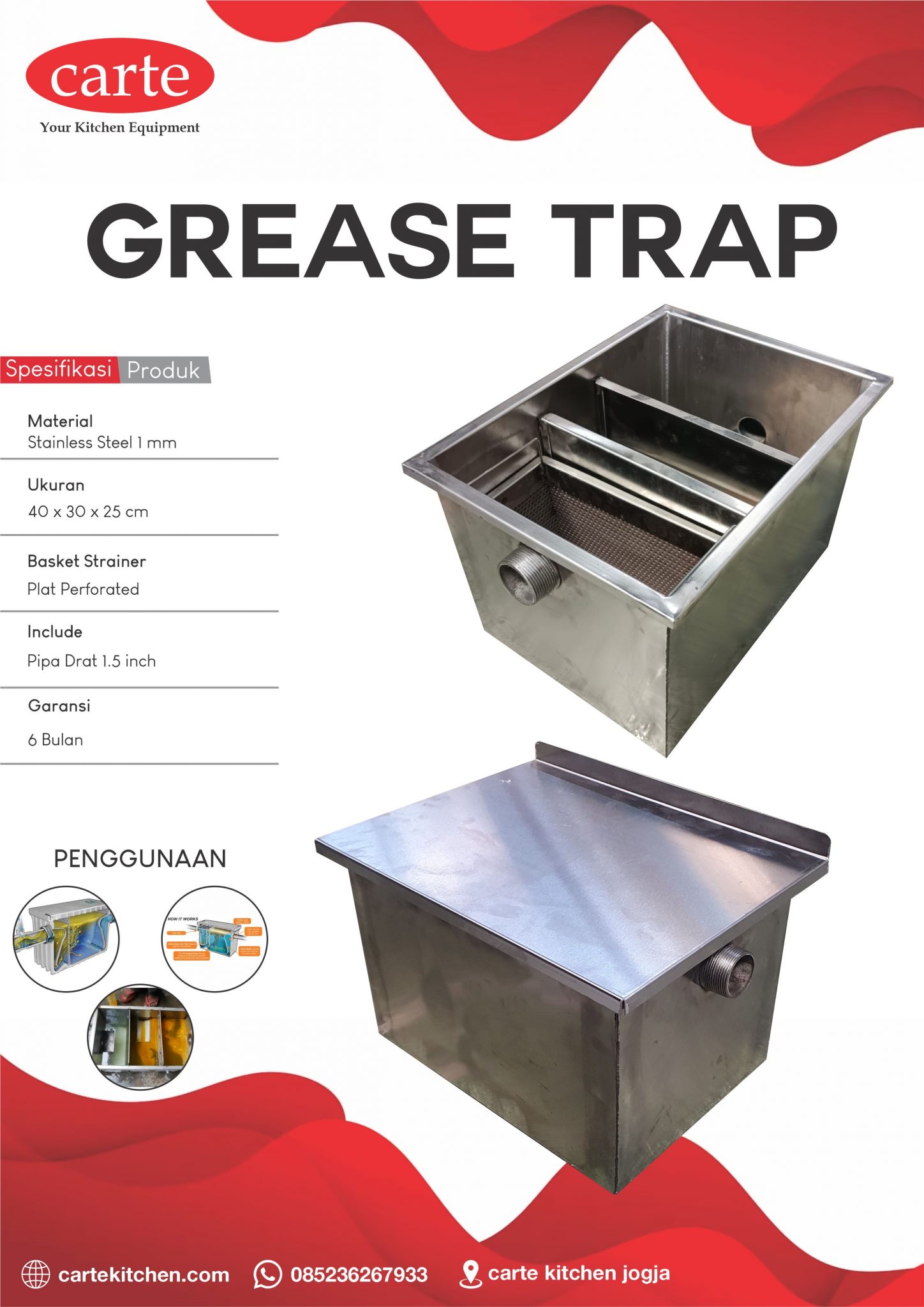 Jual Grease Trap Stainless Steel Restoran dari Carte Kitchen Solusi