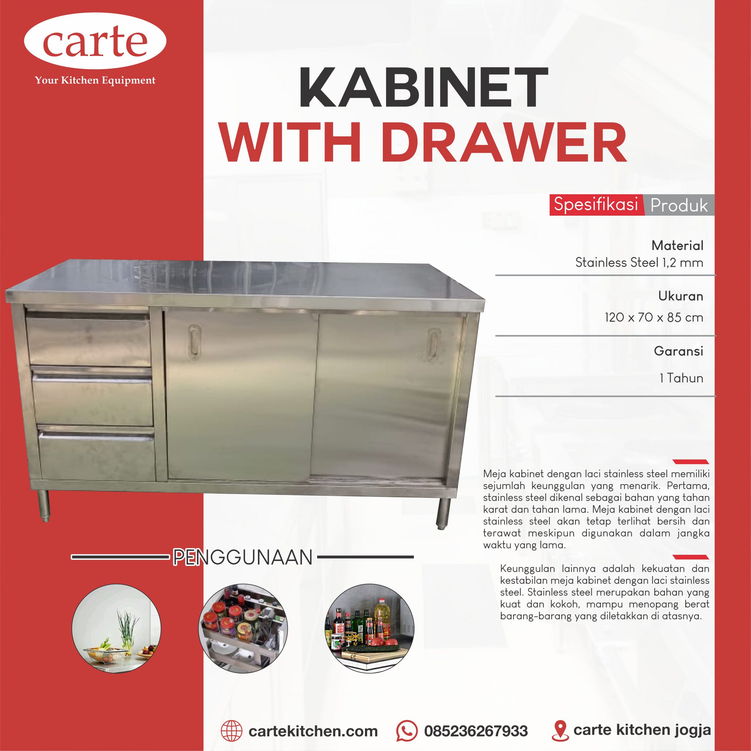 Tingkatkan Gaya dan Fungsionalitas Dapur Anda dengan Kabinet with Drawer Stainless Steel dari Carte Kitchen
