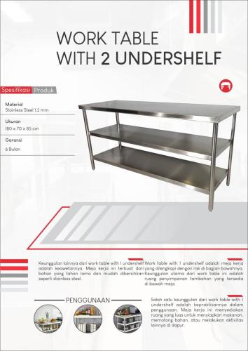 meja stainless, worktable, work table 2 undershelf jogja